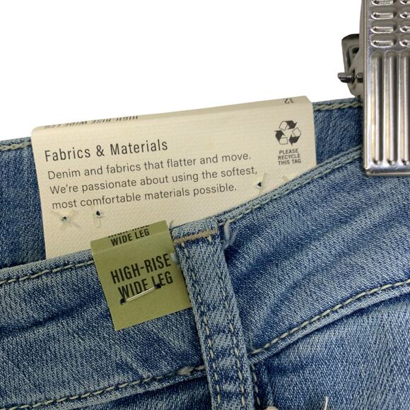 Ana High Rise Wide Leg Jeans Size 12 Button Fly Stretch Denim Blue NEW Raw Hem - Picture 4 of 9